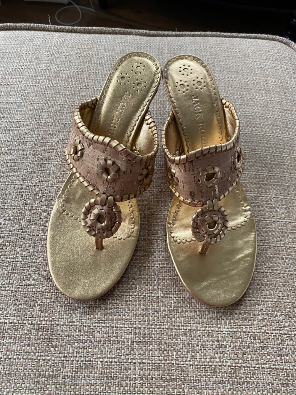 Jack Rogers Gold Cork Heel Sandals Size 8 - Picture 2 of 14